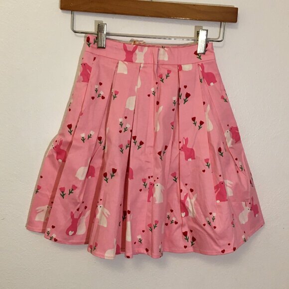 NWT Modcloth Collectif  Pink Mini Skirt Bunnies Skater Skirt (9) - Picture 4 of 13